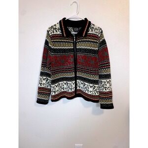 Designers Studio Originals Womens‎ Zip Up Cardigan Sweater MultiColor Pattern M